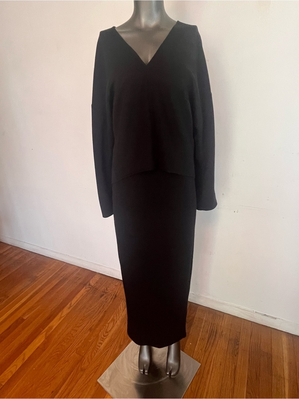 ZARA Classic Black V-Neck Sweater & Maxi Skirt Set